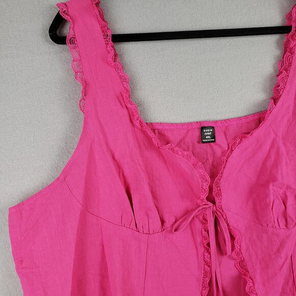 Shein‎ Curve Size 4XL Tie Front Babydoll Crop Top Hot Pink Lace Trim Festival - Picture 3 of 10